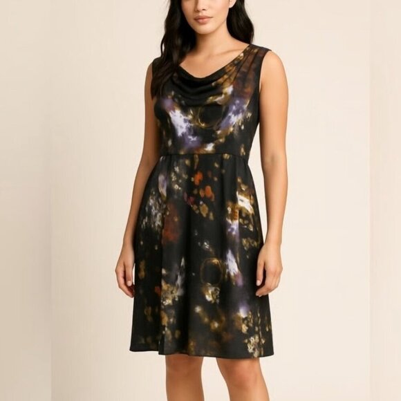 Calvin Klein Multicolor Printed Cowl Neck Knee Length Sleeveless Dress - Picture 1 of 9